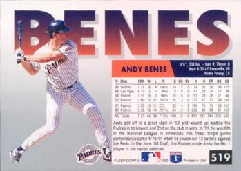 1993 Fleer #519 Andy Benes Back