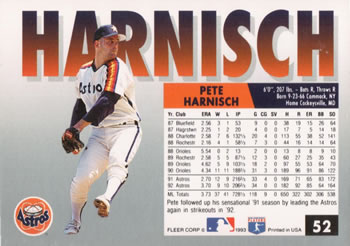 1993 Fleer #52 Pete Harnisch Back