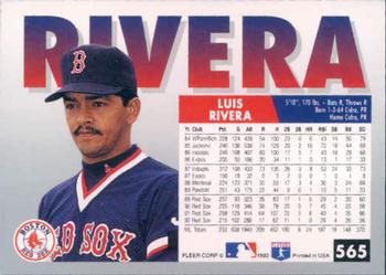 1993 Fleer #565 Luis Rivera Back