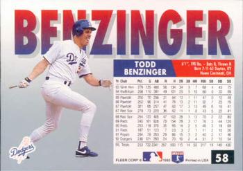 1993 Fleer #58 Todd Benzinger Back