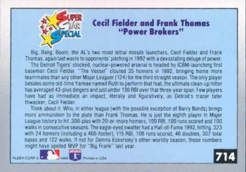 1993 Fleer #714 Power Brokers (Cecil Fielder / Frank Thomas) Back