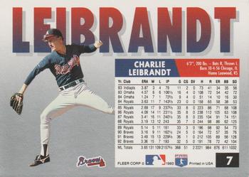 1993 Fleer #7 Charlie Leibrandt Back