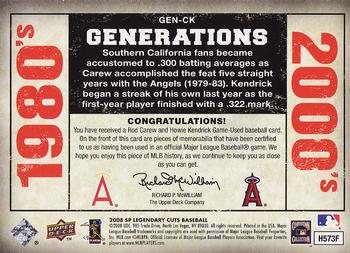 2008 SP Legendary Cuts - Generations Dual Memorabilia #GEN-CK Rod Carew / Howie Kendrick Back