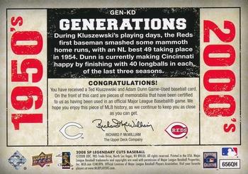 2008 SP Legendary Cuts - Generations Dual Memorabilia #GEN-KD Ted Kluszewski / Adam Dunn Back