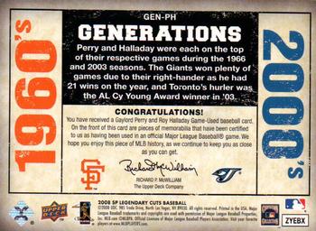 2008 SP Legendary Cuts - Generations Dual Memorabilia #GEN-PH Gaylord Perry / Roy Halladay Back