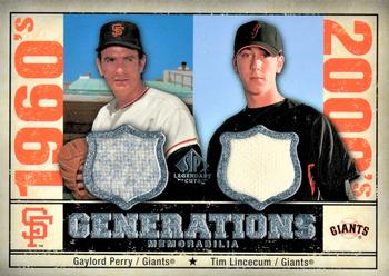 2008 SP Legendary Cuts - Generations Dual Memorabilia #GEN-PL Gaylord Perry / Tim Lincecum Front