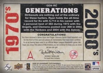 2008 SP Legendary Cuts - Generations Dual Memorabilia #GEN-RC Nolan Ryan / Roger Clemens Back