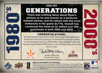 2008 SP Legendary Cuts - Generations Dual Memorabilia #GEN-RO Nolan Ryan / Roy Oswalt Back