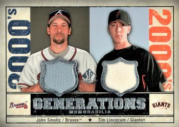 2008 SP Legendary Cuts - Generations Dual Memorabilia #GEN-SL John Smoltz / Tim Lincecum Front