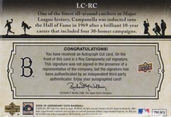 2008 SP Legendary Cuts - Legendary Cut Signatures #LC-RC Roy Campanella Back