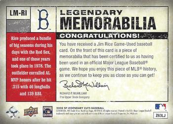 2008 SP Legendary Cuts - Legendary Memorabilia Gray #LM-RI Jim Rice Back