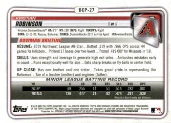 2020 Bowman Sapphire #BCP-27 Kristian Robinson Back