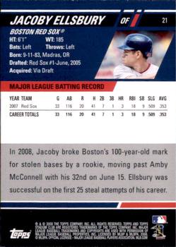 2008 Stadium Club - First Day Issue Retail #21 Jacoby Ellsbury Back