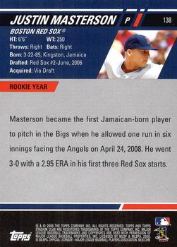 2008 Stadium Club - First Day Issue Retail #138 Justin Masterson Back