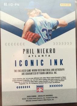 2020 Panini Absolute - Iconic Ink Dual Materials Spectrum Gold #IID-PN Phil Niekro Back