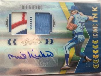 2020 Panini Absolute - Iconic Ink Dual Materials Spectrum Gold #IID-PN Phil Niekro Front