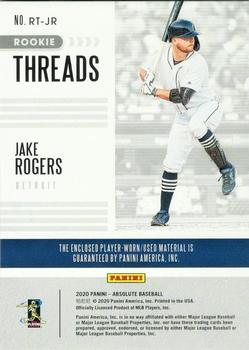 2020 Panini Absolute - Rookie Threads #RT-JR Jake Rogers Back