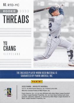 2020 Panini Absolute - Rookie Threads Duals #RTD-YC Yu Chang Back