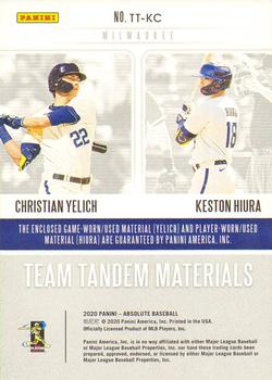 2020 Panini Absolute - Team Tandem Materials #TT-KC Christian Yelich / Keston Hiura Back