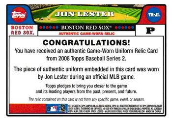 2008 Topps - Relics #TR-JL Jon Lester Back