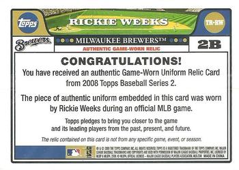 2008 Topps - Relics #TR-RW Rickie Weeks Back
