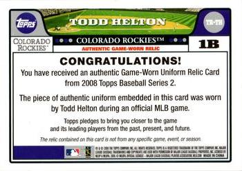 2008 Topps - Relics #TR-TH Todd Helton Back