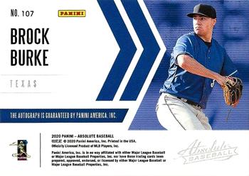 2020 Panini Absolute - Rookie Baseball Material Signatures Black #107 Brock Burke Back