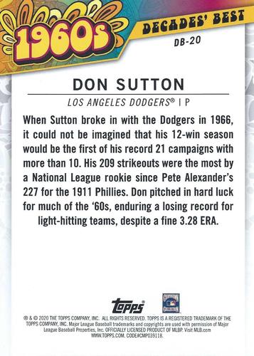2020 Topps Decades' Best (Series Two) 5x7 #DB-20 Don Sutton Back
