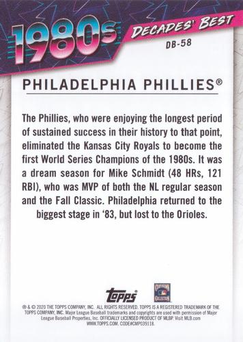 2020 Topps Decades' Best (Series Two) 5x7 #DB-58 Philadelphia Phillies Back