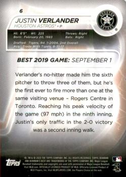 2020 Bowman's Best #6 Justin Verlander Back