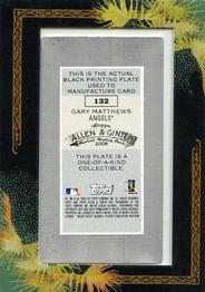 2008 Topps Allen & Ginter - Mini Framed Printing Plates Black #132 Gary Matthews Back