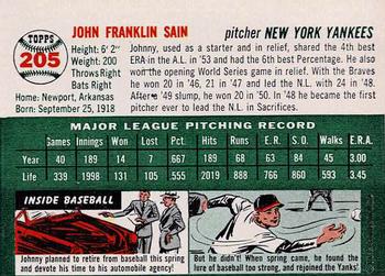 1954 Topps Sports Illustrated #205 Johnny Sain Back
