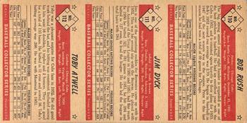 1953 Bowman Color - Advertising Samples #110/111/112 Bob Rush / Jim Dyck / Toby Atwell Back