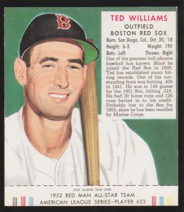 1989 Card Collectors Company 1952 Red Man Tobacco Reprint #AL23 Ted Williams Front