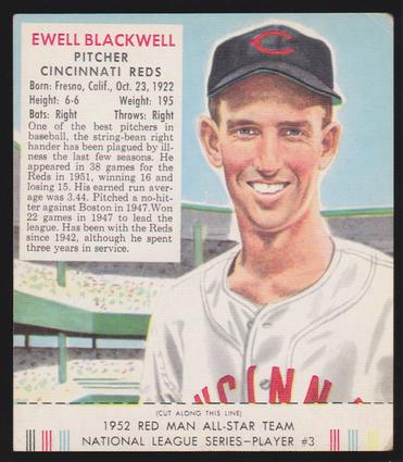 1989 Card Collectors Company 1952 Red Man Tobacco Reprint #NL3 Ewell Blackwell Front