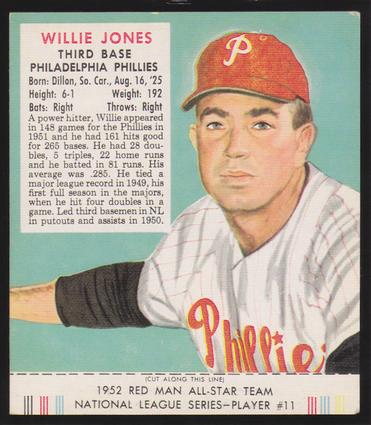 1989 Card Collectors Company 1952 Red Man Tobacco Reprint #NL11 Willie Jones Front