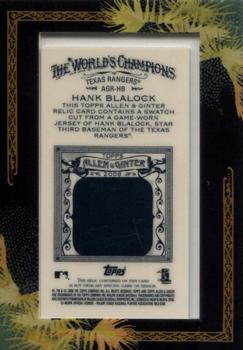 2008 Topps Allen & Ginter - Relics #AGR-HB Hank Blalock Back