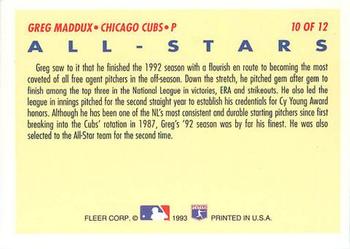 1993 Fleer - All-Stars (Series One National League) #10 Greg Maddux Back