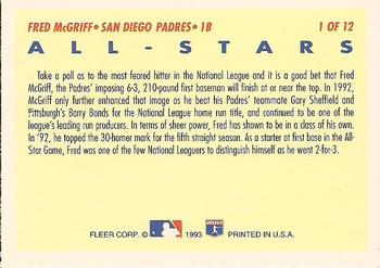 1993 Fleer - All-Stars (Series One National League) #1 Fred McGriff Back
