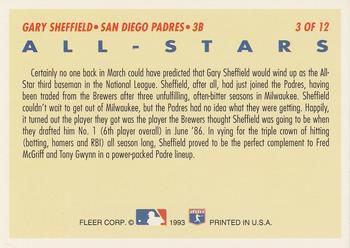 1993 Fleer - All-Stars (Series One National League) #3 Gary Sheffield Back