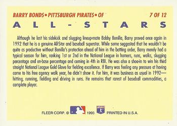 1993 Fleer - All-Stars (Series One National League) #7 Barry Bonds Back