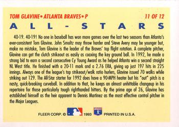 1993 Fleer - All-Stars (Series One National League) #11 Tom Glavine Back