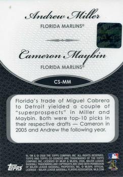 2008 Topps Co-Signers - Dual Autographs #CS-MM Andrew Miller / Cameron Maybin Back