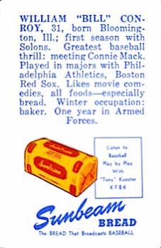1946 Sunbeam Bread Sacramento Solons #NNO Bill Conroy Back