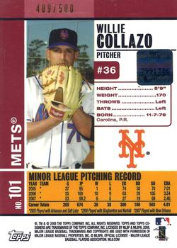 2008 Topps Co-Signers - Silver Red #101 Willie Collazo Back