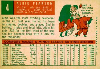 2008 Topps Heritage - 50th Anniversary Buybacks #4 Albie Pearson Back