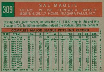 2008 Topps Heritage - 50th Anniversary Buybacks #309 Sal Maglie Back