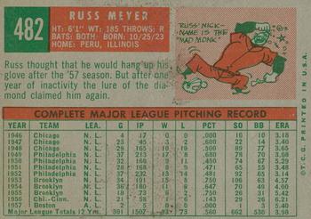 2008 Topps Heritage - 50th Anniversary Buybacks #482 Russ Meyer Back