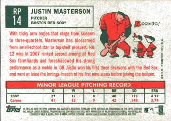 2008 Topps Heritage - Rookie Performers #RP14 Justin Masterson Back