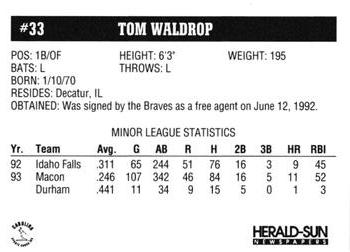 1994 Herald-Sun Durham Bulls #NNO Tom Waldrop Back